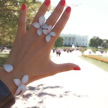 

GODKI Luxury Big Delicate Luxury Gemoetric Flower Cubic Zirconia Party Wedding Saudi Arabic Dubai Bangle Ring Set