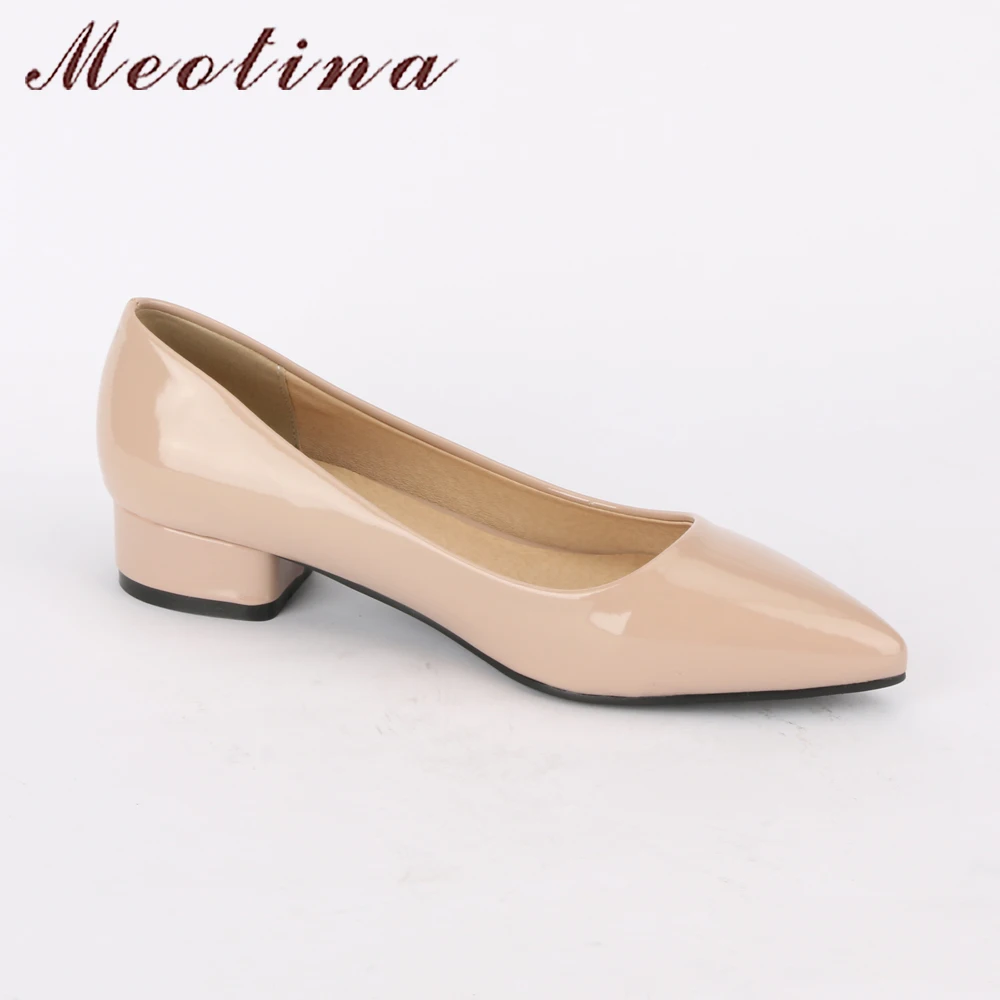 Meotina/женские туфли-лодочки Весенняя женская повседневная обувь с острым носком на толстом каблуке без застежки на низком каблуке г. Белый, красный цвет, большие размеры 9, 42, 43