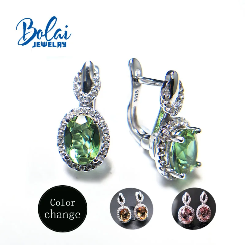 

Bolaijewelry,Zultanite clasp earring 925 sterling silver created color change gemstone fine jewelry for women gift