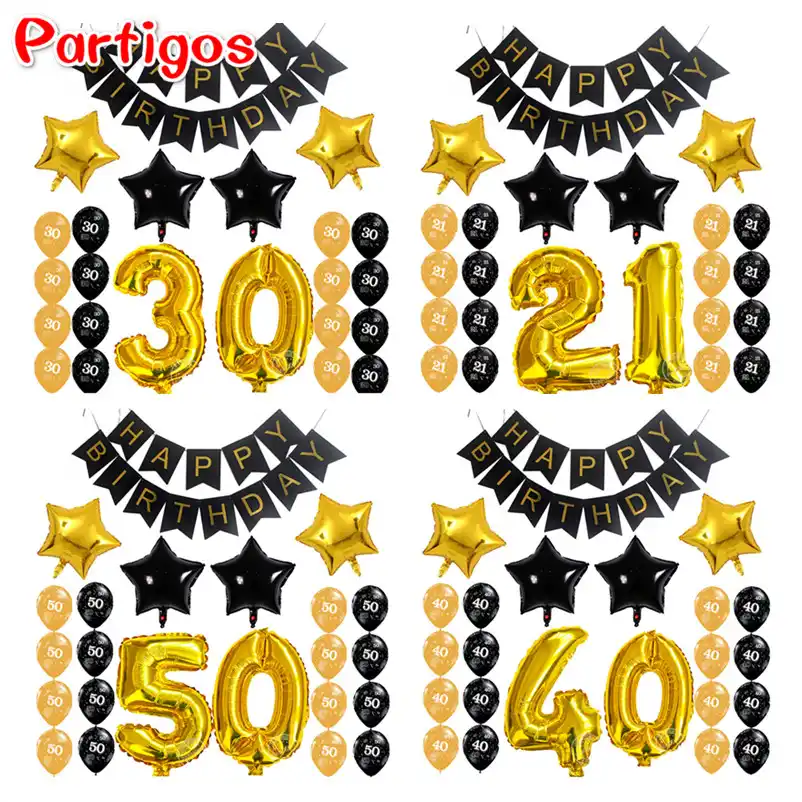 23 шт./лот взрослые 21 30 40 50 лет бумажные для дня рождения черный баннер 32 дюймов Золотой номер надувной шар Звезда Форма Номер латексный Декор