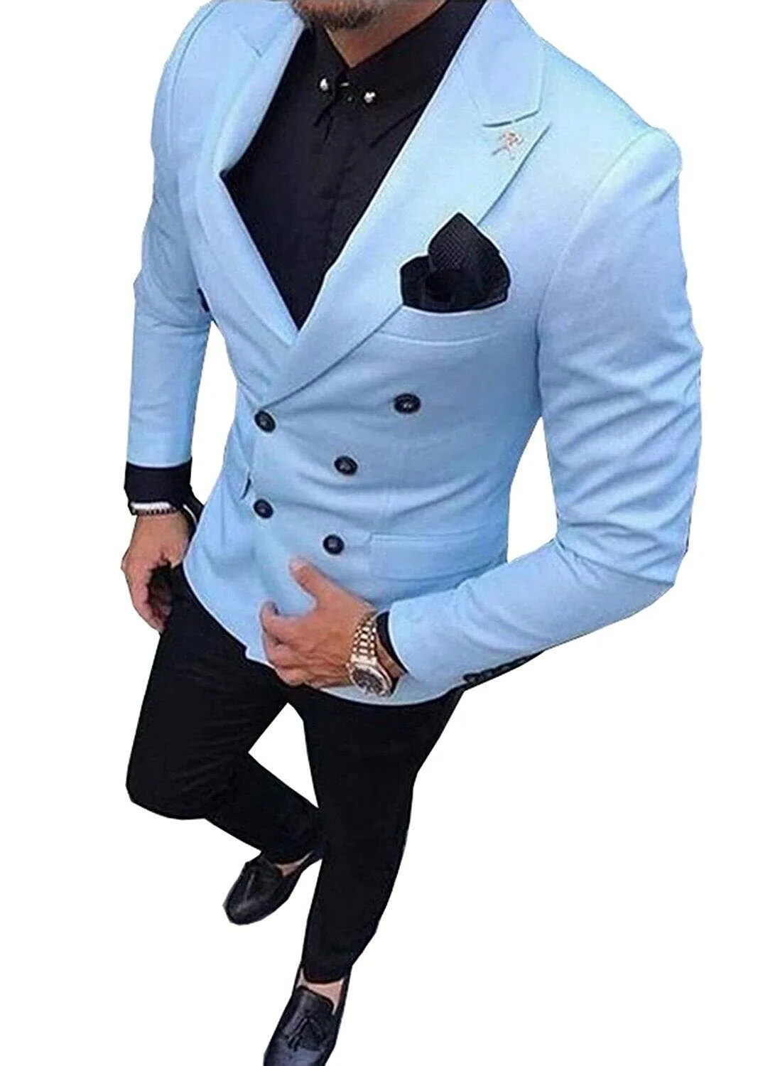 Green Men's Suit Double-Breasted 2-Piece Suit Notch Lapel Blazer Jacket Tux & Trousers For Wedding Party (Jacket+Pants) mens suit