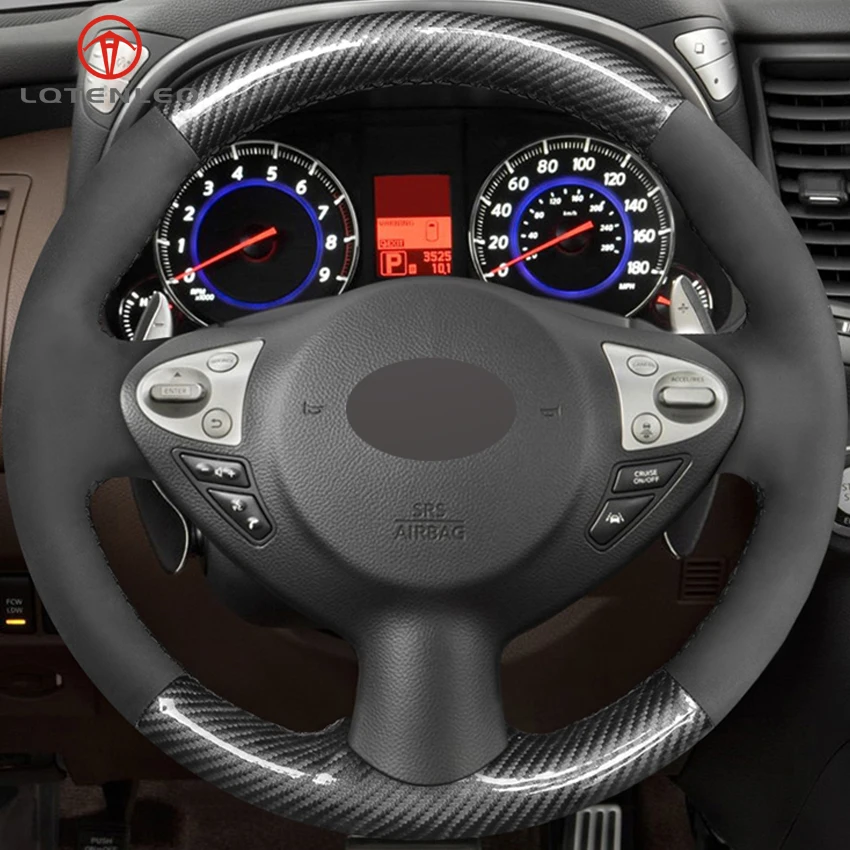 LQTENLEO углеродное волокно черная замша DIY крышка рулевого колеса автомобиля для Infiniti FX FX35 FX37 FX50 QX70 Nissan Juke Maxima sentra