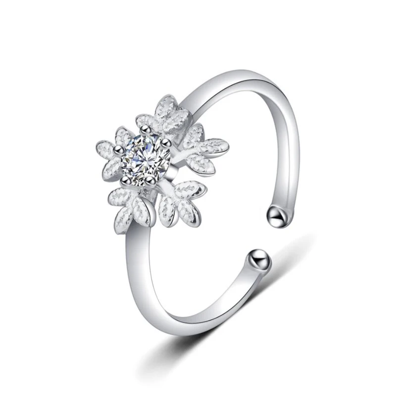 KOFSAC Open Size Trendy 925 Sterling Silver Rings For Women Jewelry Hot Crystal Snowflake Ring Female Christmas Accessories | Украшения и