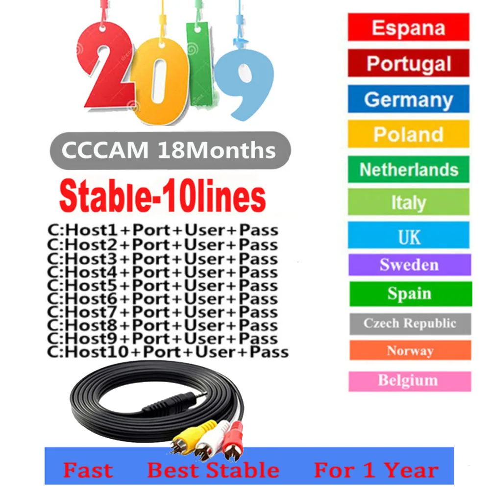 

Europe HD cable 1 Year CCcams for Satellite tv Receiver 7 Clines oscam mgcam HD DVB-S2 Spain Polish Germany cline egygold Serve