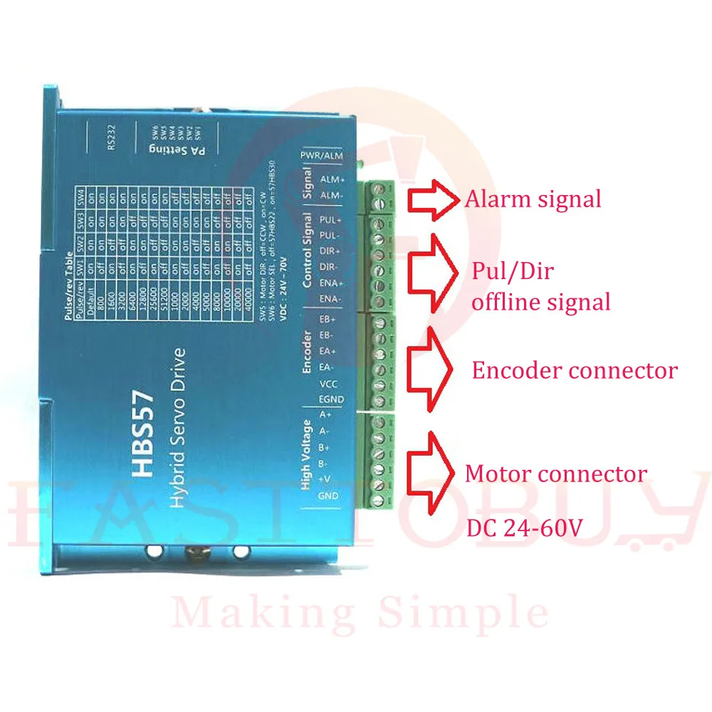 NEMA23 3 Нм замкнутый цикл шаговый комплект HBS57 + 57HBS30 DC36V DSP Гибридный Серводвигатель
