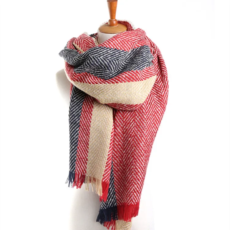 

2017 Brand Fashion Scarf Herringbone Pattern Square Stripe Winter Warm Cashmere Tassel Shawl For Women