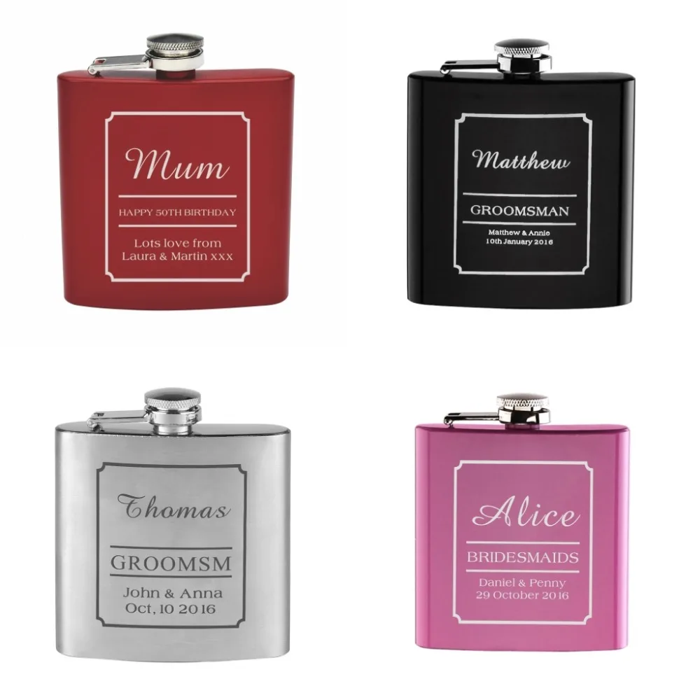 

Personalized Engraved 6oz Hip Flask Stainless Steel Customize Flask Mother Groomsman Father's Day Christmas Gift Wedding Favors