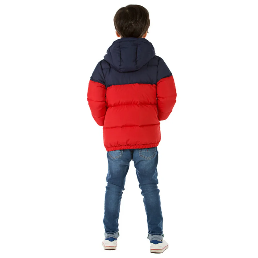 Детские Пуховые парки Зимняя Детская Верхняя одежда Повседневная теплая куртка с капюшоном для мальчиков, однотонные теплые пальто для