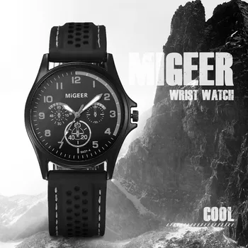 

MIGEER Men Fashion Silicone Black dial strap Sport Cool Quartz Hours Wrist Analog Watch 2018 men watches montre homme A70
