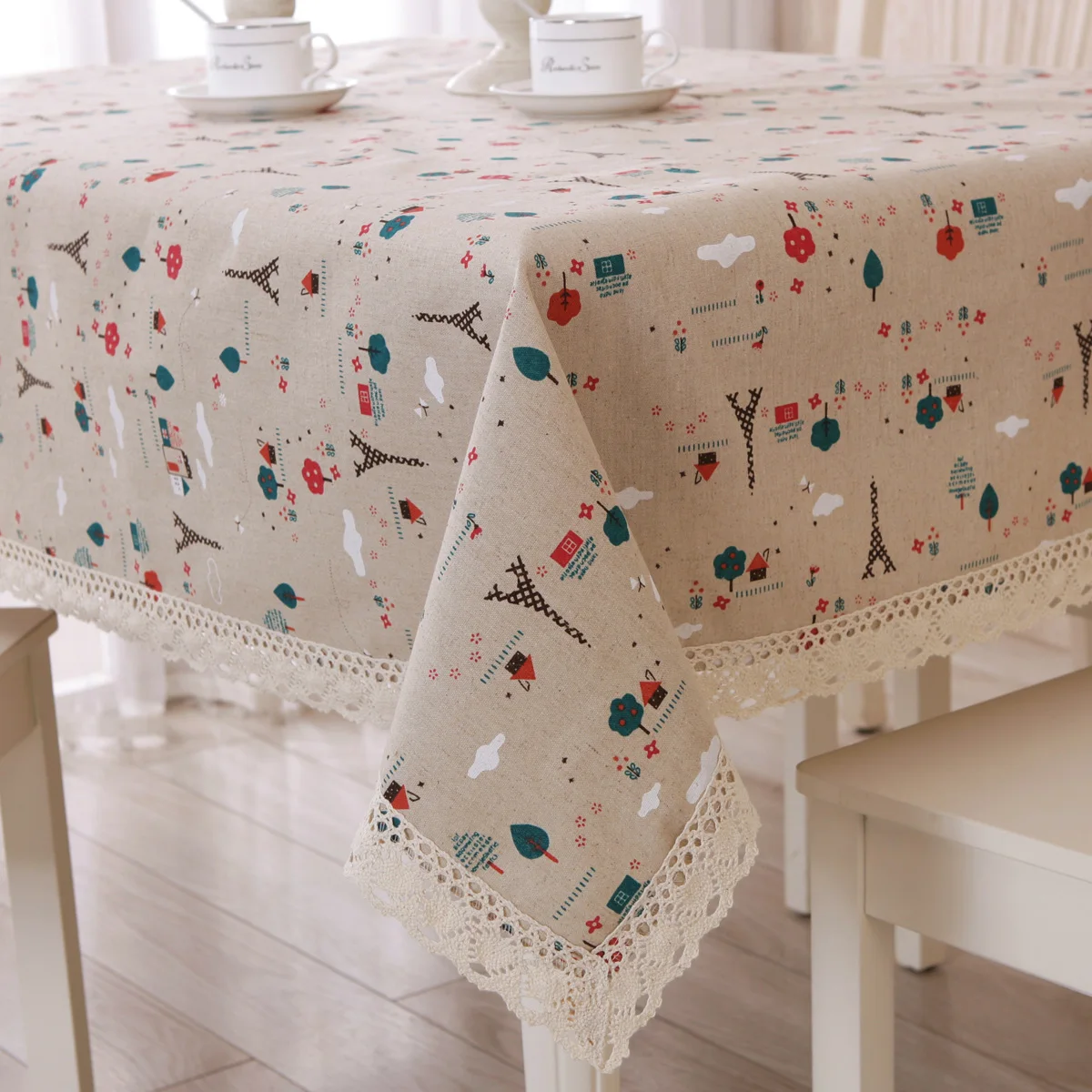 

Table Cloth Garden Lace Edge Tablecloth Style Cotton Tower Cartoon European Table Cover Rectangular Christmas Tablecloth