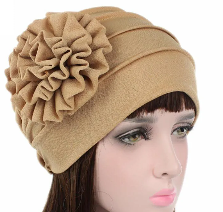 

skullies chemo bandana Wrap with side flower cancer hat Cap Chemo slip on back close bonnet 5 Colors 10pcs/lot free ship
