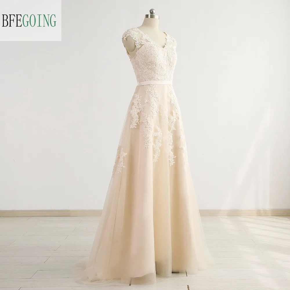 champagne tulle wedding dress