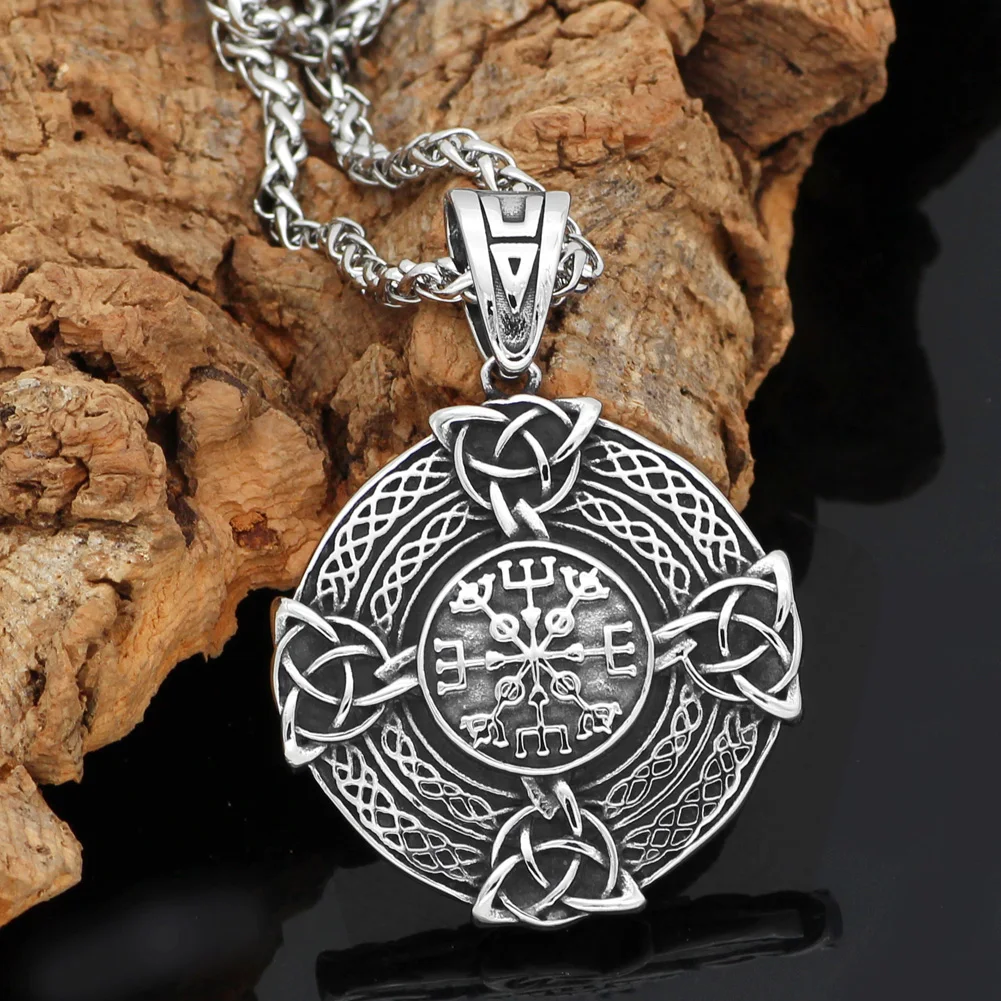 

Viking Nordic pagan knot amulet stainless steel shield necklace jewelry