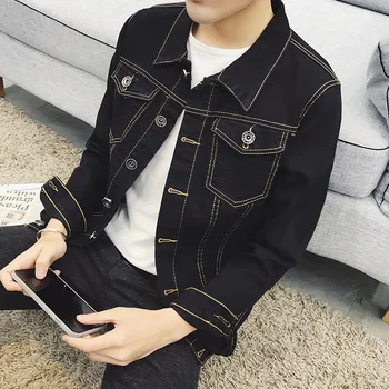 

Fashion 2020 Spring Autumn Casual Cowboy Denim jacket Hip Hop Coat Young students Slim Fit Single Breasted men clothing black