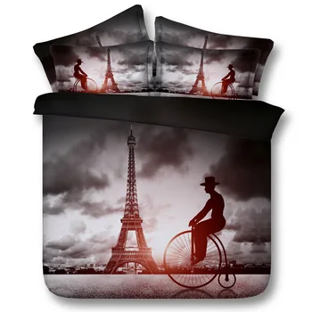 

Paris Tower 100%cotton Duvet Cover Set a man Alexander Riding a Bike 3 Piece Bedding queen Set sky comforter cover quilt cover