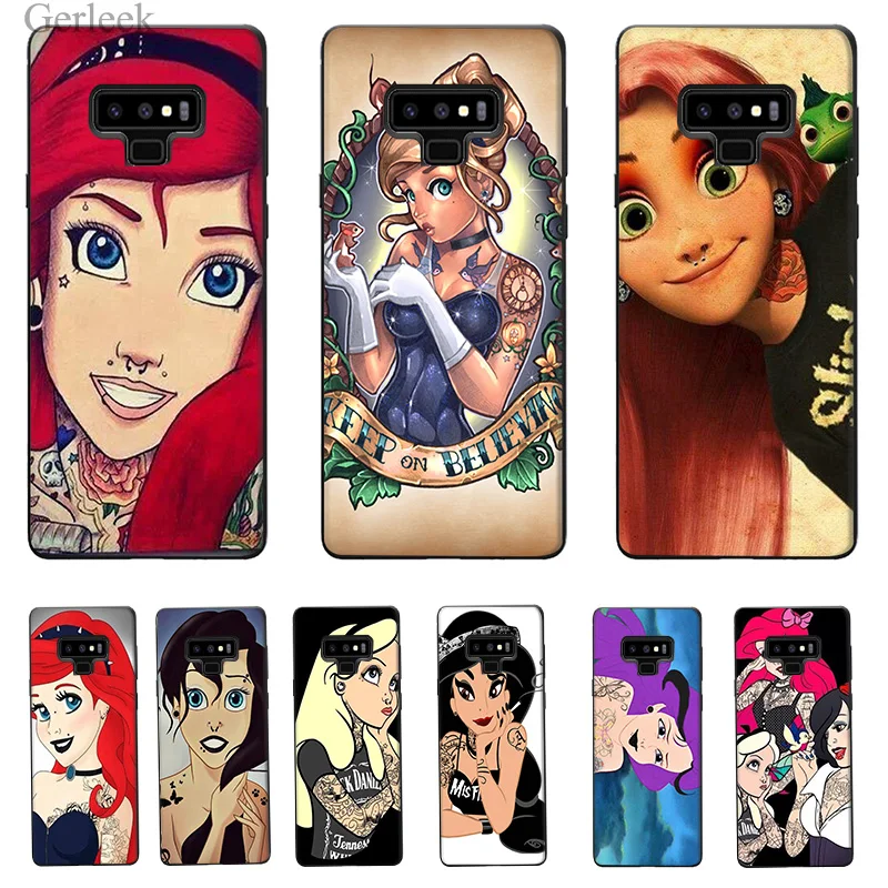 

Phone Case Tattooed Alice Ariel Jasmine Princess Cartoon For Galaxy A5 A6 Plus 2017 A8 2018 Note 8 9 Cover
