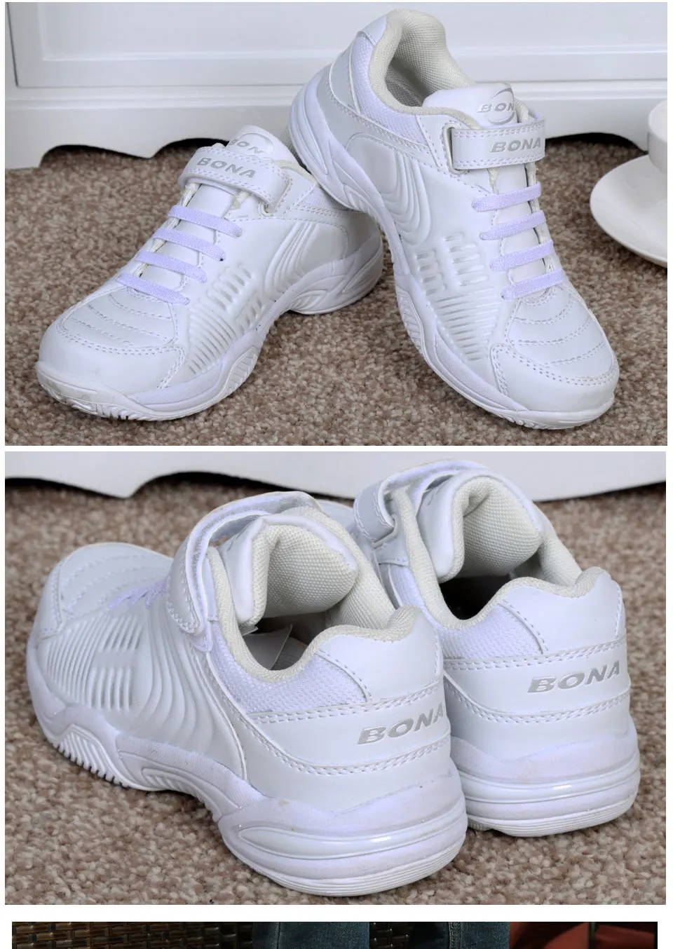 BONA/ популярный стиль; детская повседневная обувь на липучке; обувь для мальчиков; Цвет черный, белый; кроссовки для девочек; мягкая обувь; Быстрая