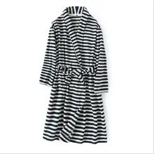 Осенне-зимняя брендовая Пижама для влюбленных Повседневный полосатый халат Мужской флисовый халат парный халат с длинными рукавами мужской халат с поясом