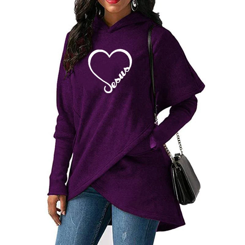 Women Hoodies Sweatshirts 2019 New Love Heart Jesus Faith Print Long Sleeve Hoodies Christmas Warm