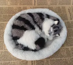 Новый Моделирование Спящая кошка полиэтилен и меха серый и черный Кот модель подарок около 25x21 см y0168