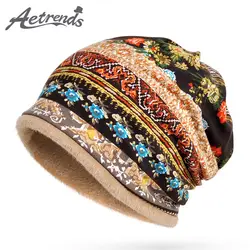 [AETRENDS] 2017 женские шапочки с принтом флис шапки Multi функции для кольцо шарф теплая шапочка шляпа шарфы-Снуды Z-6198