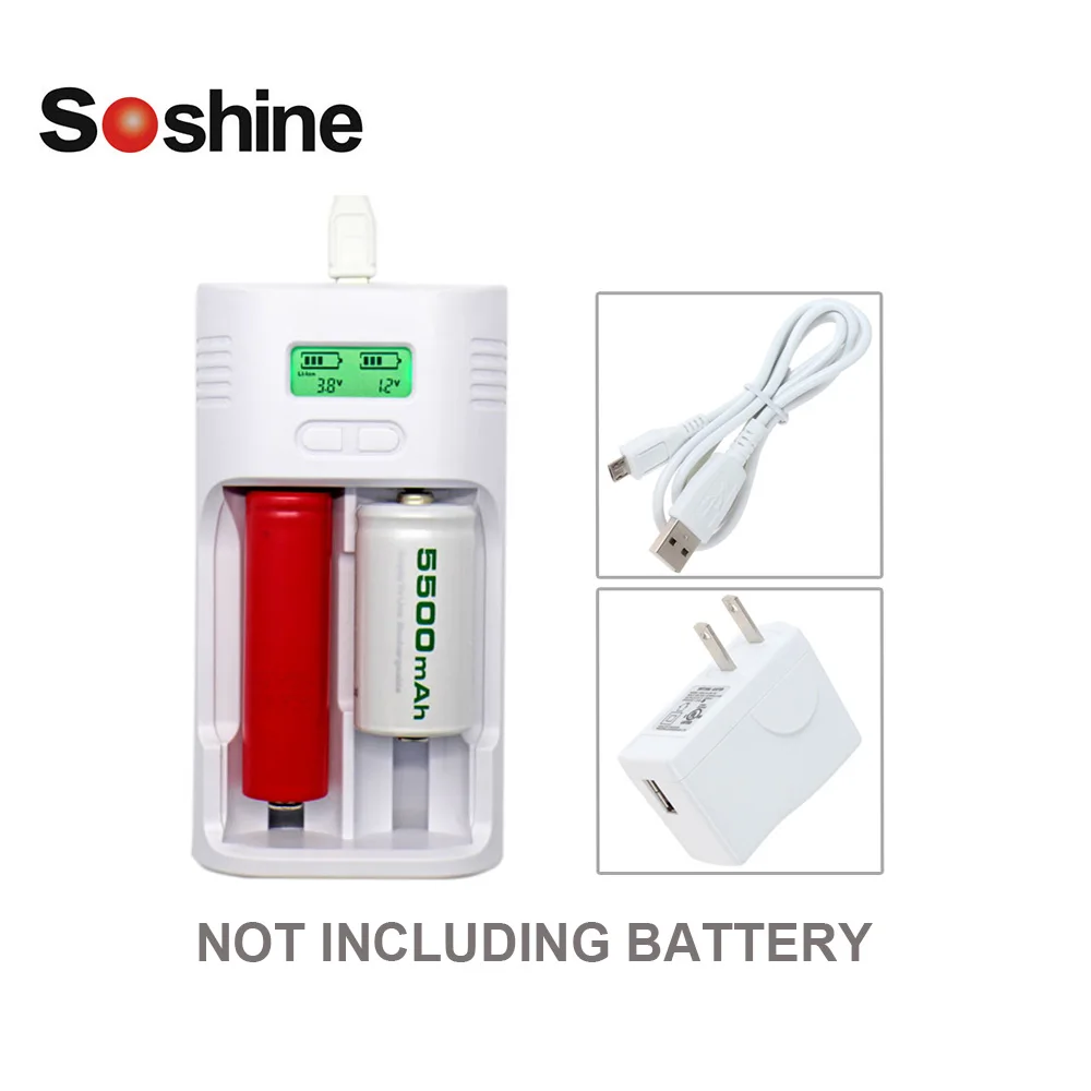 

Soshine T2 LCD Li-ion Ni-MH LiFePO4 Battery Charger with US Plug for 26650 18650 14500 16340 RCR123 AA AAA Battery