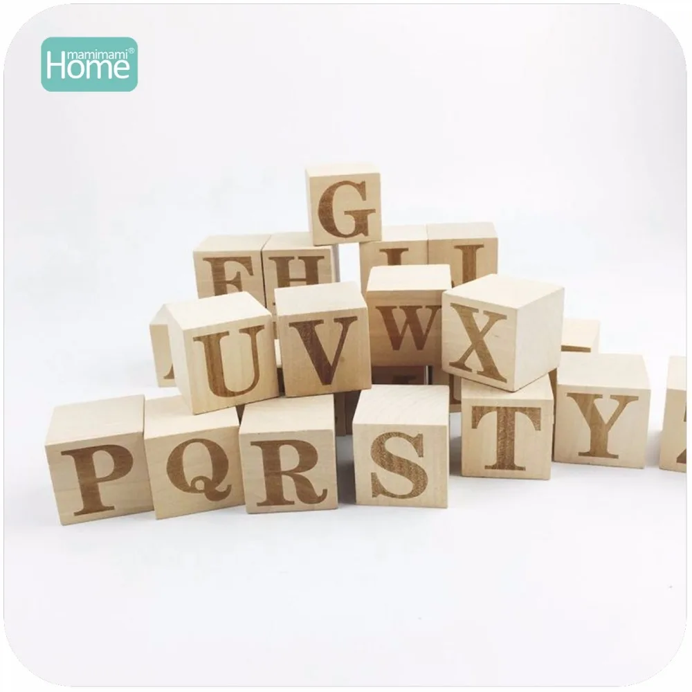 

MamimamiHome DIY Wood Cubes 26pc Alphabet Letter Personalized Square Solid Wood Blocks 4cm Toddler toys Blocks