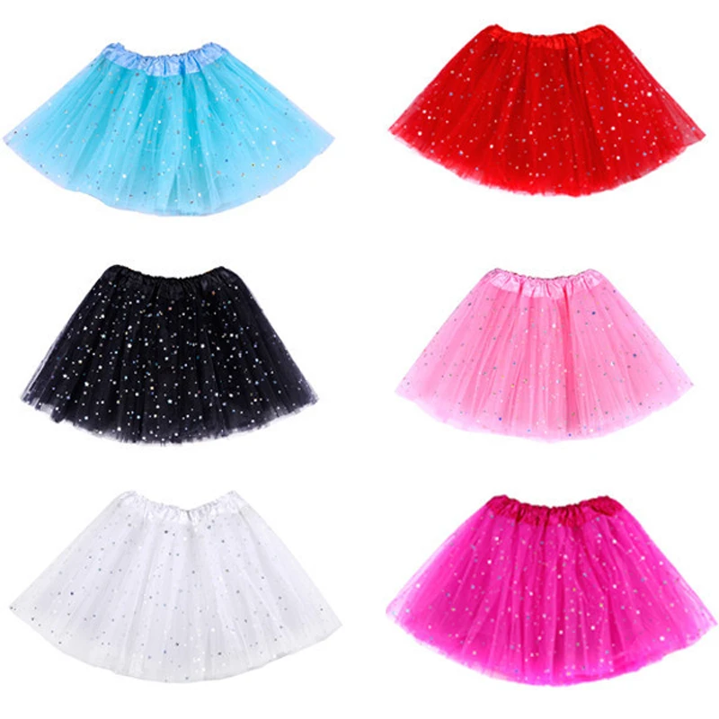 Wholesale Girls Kids Tutu Skirt Princess Party Ballet Dance Wear 3 Layers Tulle Star Glitter