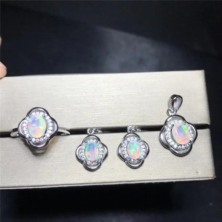 

100% NATURAL ETHIOPIAN WELO FIRE OPAL CABOCHON PENDANT+Ring+ Stud earring 1set