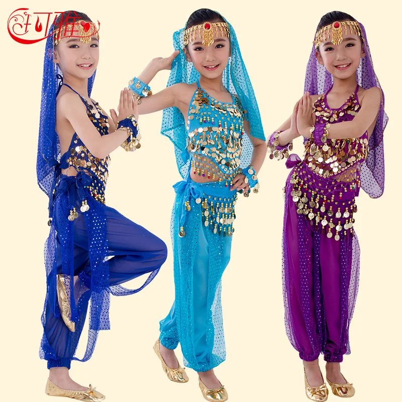 New 6pcs/set Children Belly Dance Costumes Kids Belly Dancing Girls Bollywood Indian Performance Clothing Wholesale