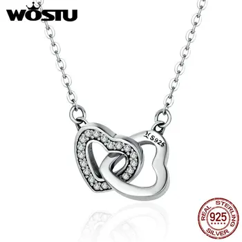 

WOSTU Valentine Day Gift 925 Sterling Silver Connected Heart Couple Heart Pendant Necklace for Girlfriend Silver Jewelry FIN181