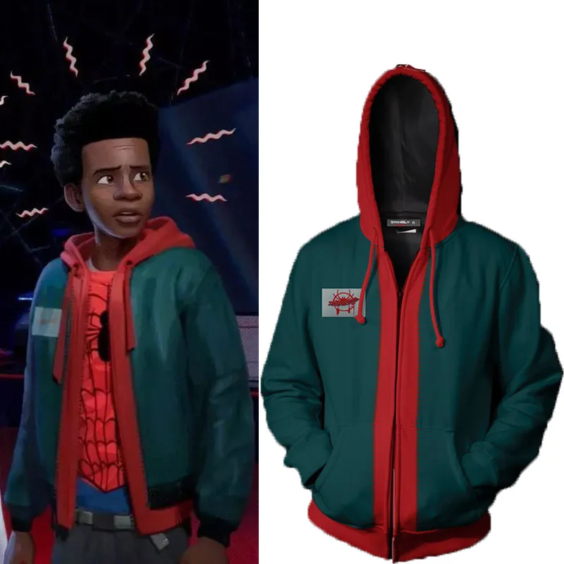 

Spider-Man Into The Spider-Verse Hoodie Miles Morales Polyester Zipper Sweatshirt Women Men spiderman Coat Cosplay Costume