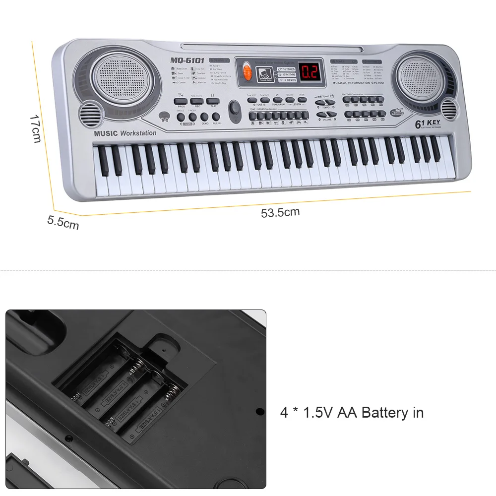 61 клавиши, электронная клавиатура, фортепиано, светодиодный, музыкальная игрушка с микрофоном 2", образовательный, электронный, рождественский подарок для детей, штепсельная вилка европейского стандарта