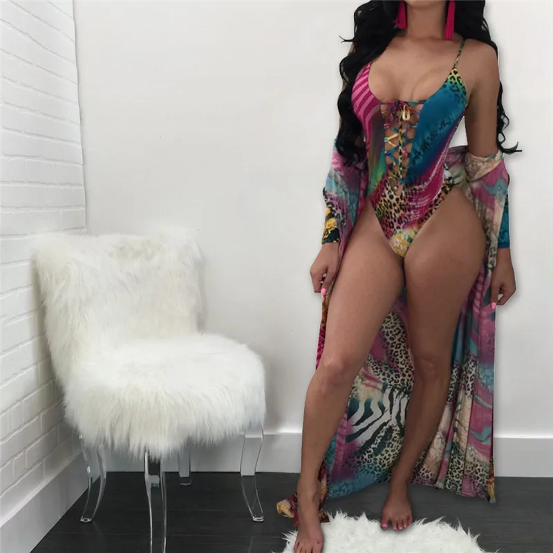 

2018 Two Pieces Bikini Halter High Waist Monkini Bandage Bathing Suit Sexy Swim Suit Leopard Print Beachwear Biquinis Plus Size