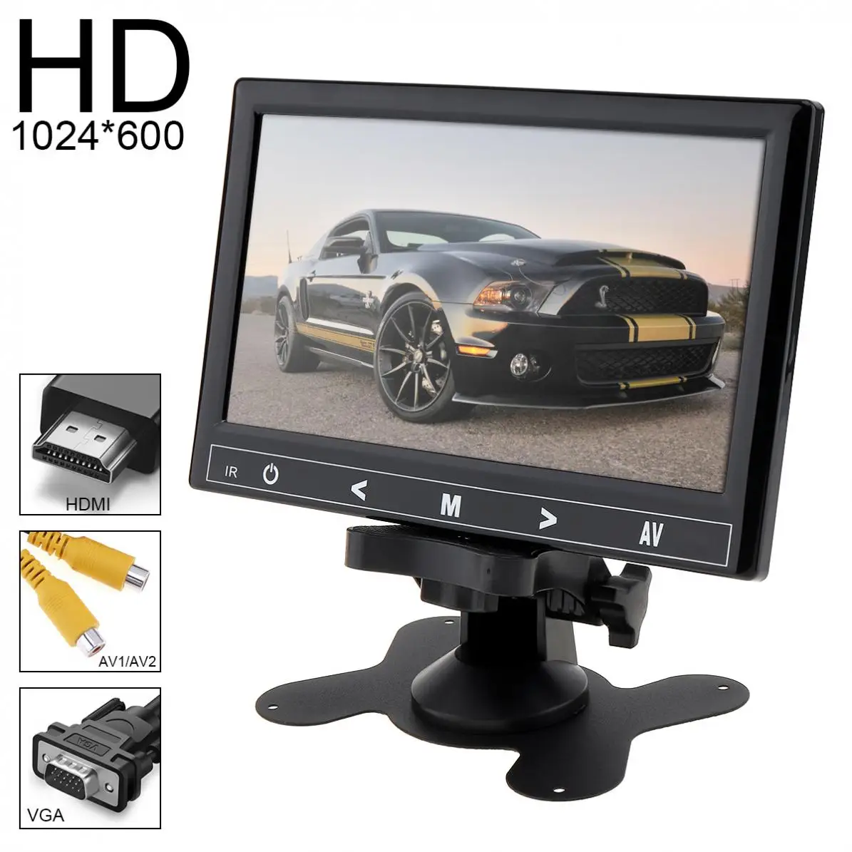 

7 Inch 16:9 12V TFT LCD Car Rear View Monitor 2 Video Input DVD VCD Headrest Vehicle Monitor Support Audio Video HDMI VGA