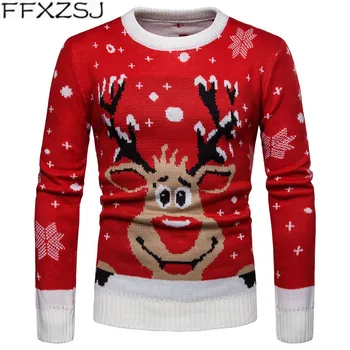 

FFXZSJ Brand Men Sweater 2019 Christmas Autumn Winter Warm Pullover 3D Knitted Sweater Blouse Tops Mens Jumper Sweater Male