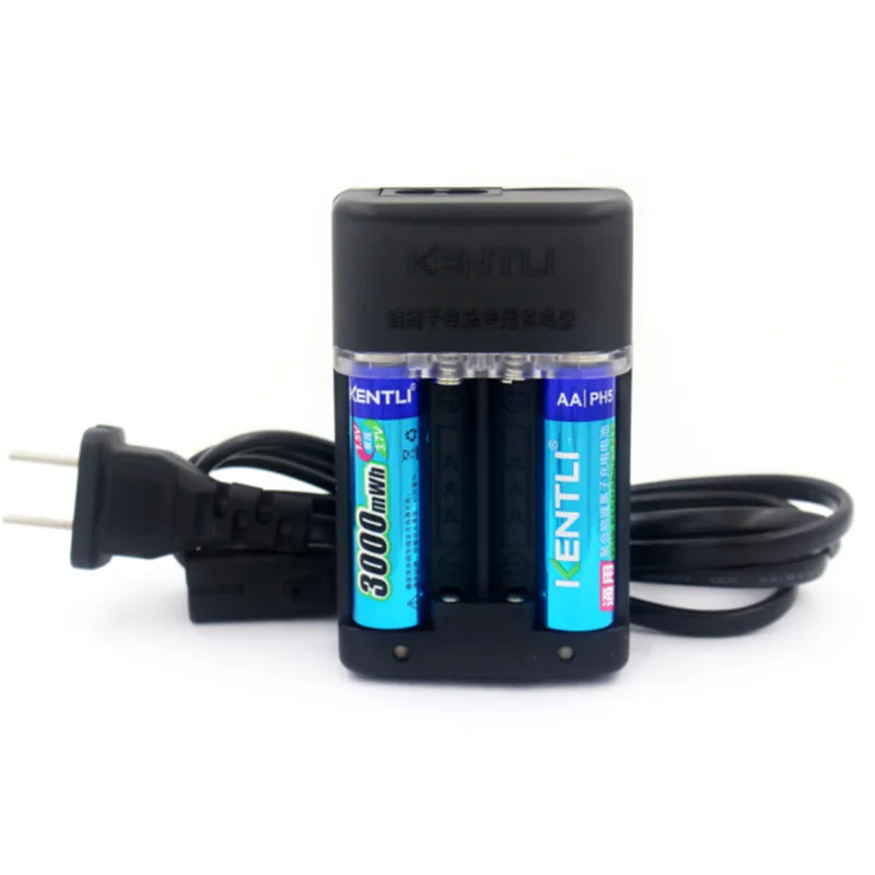 

KENTLI 2pcs 1.5V 3000mWh AA rechargeable Li-polymer li-ion polymer lithium AA battery + Intelligent Fast Charger