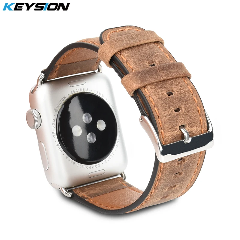 KEYSION ремешок из натуральной кожи для часов Apple Watch 38 мм 42 мм серия 1 серия 2 серия 3 винтажный ремешок для часов Apple Watch 1 2 3