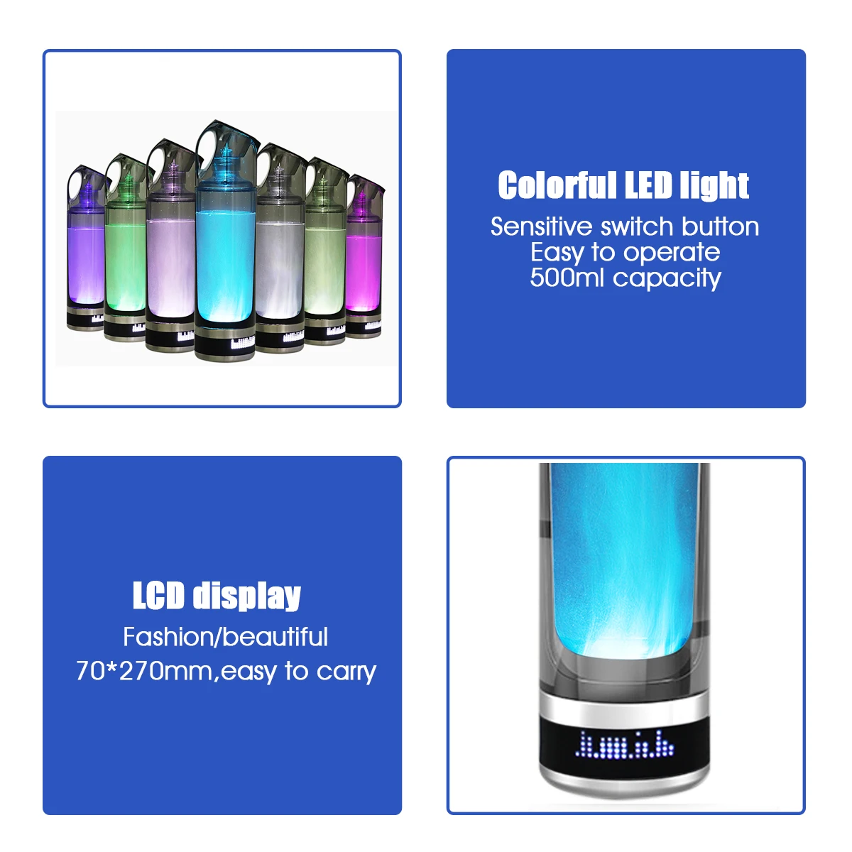  AUGIENB 500ml Hydrogen Rich Water Bottle lonizer Alkaline Generator LED Portable Healthy Cup USB Re