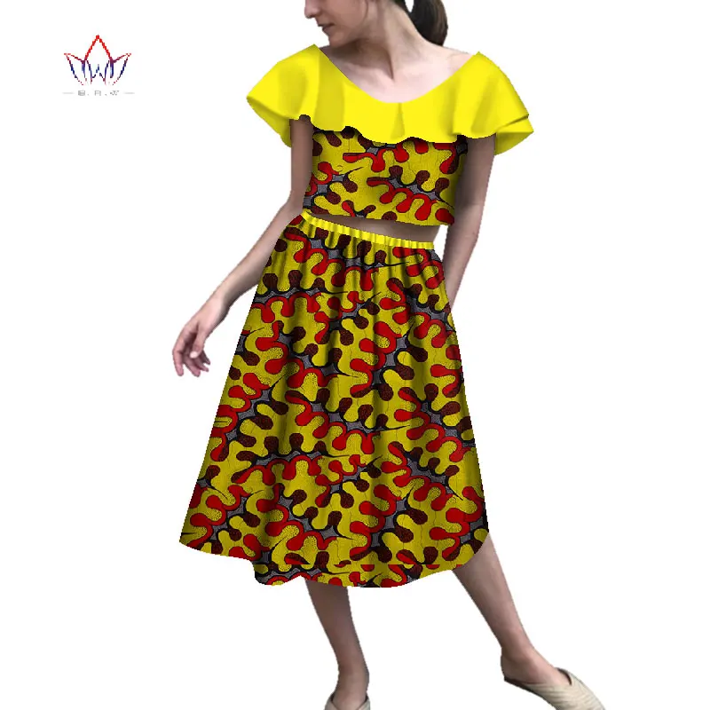 

2019 Summer African Dashiki for women o-neck Skirt Set natural Bazin riche african fashion clothing cotton Plus Size BRW WY561
