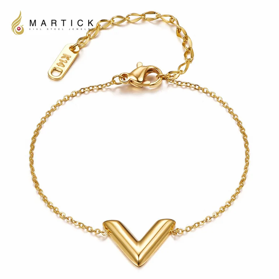 

Martick Rose Silver Gold-color Stainless Steel V-Shape Bracelets Link Chain Brand Jewelry For Women Lobster Clasp Bracelets M8