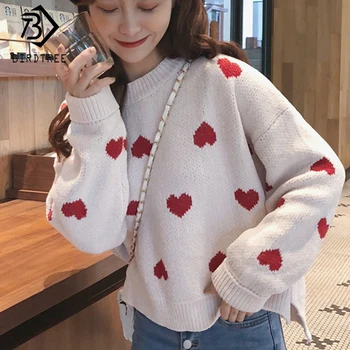 

New Fashion Lady Autumn Full Sleeve Women Knitting Sweater Print Love Casual O-Neck Pullover Loose Sweater Hot Sale S89737Q