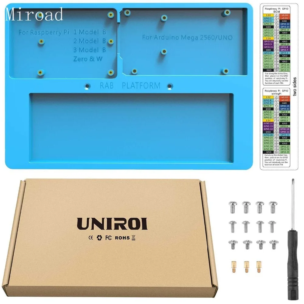 

UNIROI 7 in 1 RAB Holder Breadboard,Base Plate Case for Arduino , Raspberry Pi 3 Model B, 2 Model B,1 Model B+ RPI Zero UA031