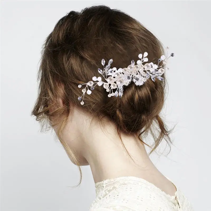 Hair Clip Comb Luxury Elegant Crystal Pearl Flower Shape