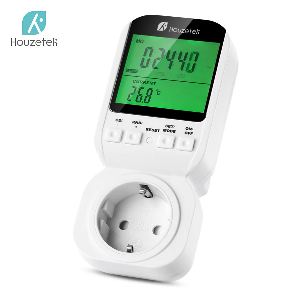 

Thermostat Timer Switch, Houzetek 20 ON/OFF Programmer Digital Timer Automatic Temperature Electric Socket EU Plug
