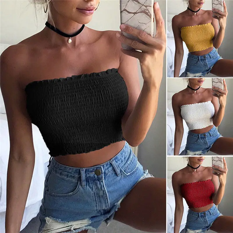 

Sexy Summer Women Off Shoulder Sleeveless Strappy Tank Bralet Casual Cami Clothes Shirts Crop Tops