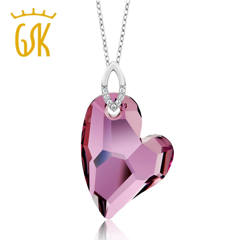 Pink heart crystal necklace Clearance