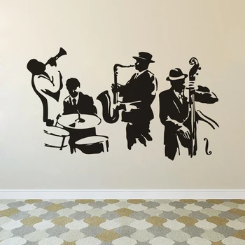 

Music Player Vinyl Wall Sticker Musical Instrument Tools Wall Murals Drums Bass Saxophone Player Wall Decal Art Music Band AZ734