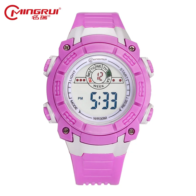 MINGRUI часы для детей девочек и мальчиков водонепроницаемые силиконовые спортивные часы для студентов Модные светодиодный цифровые часы будильник часы - Цвет: Фиолетовый