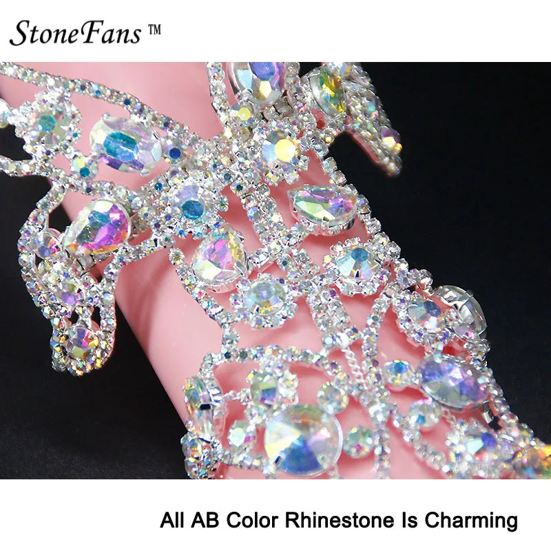 StoneFans, Металлические Широкие браслеты-манжеты для женщин, кристаллы, модные стразы для влюбленных, цветные свадебные браслеты, браслеты для женщин